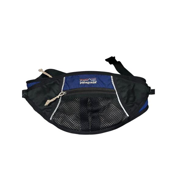 Patagonia Vintage Waist Pack Hip Belt Bag Blue Black Mesh Front Outdoor Gear - Picture 3 of 8